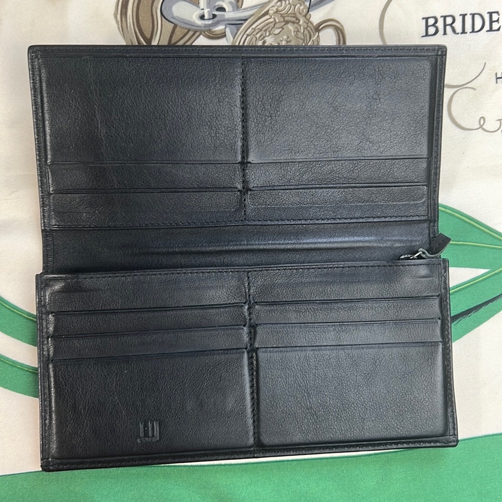 Auth. Dunhill Black Leather Long Bifold Wallet Card Bill holder Roomy Heavy duty - Picture 6 of 17
